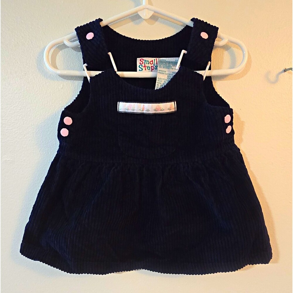 Small Steps Infant Girls Navy Corduroy Overall Jumper Dress 12-18 Months